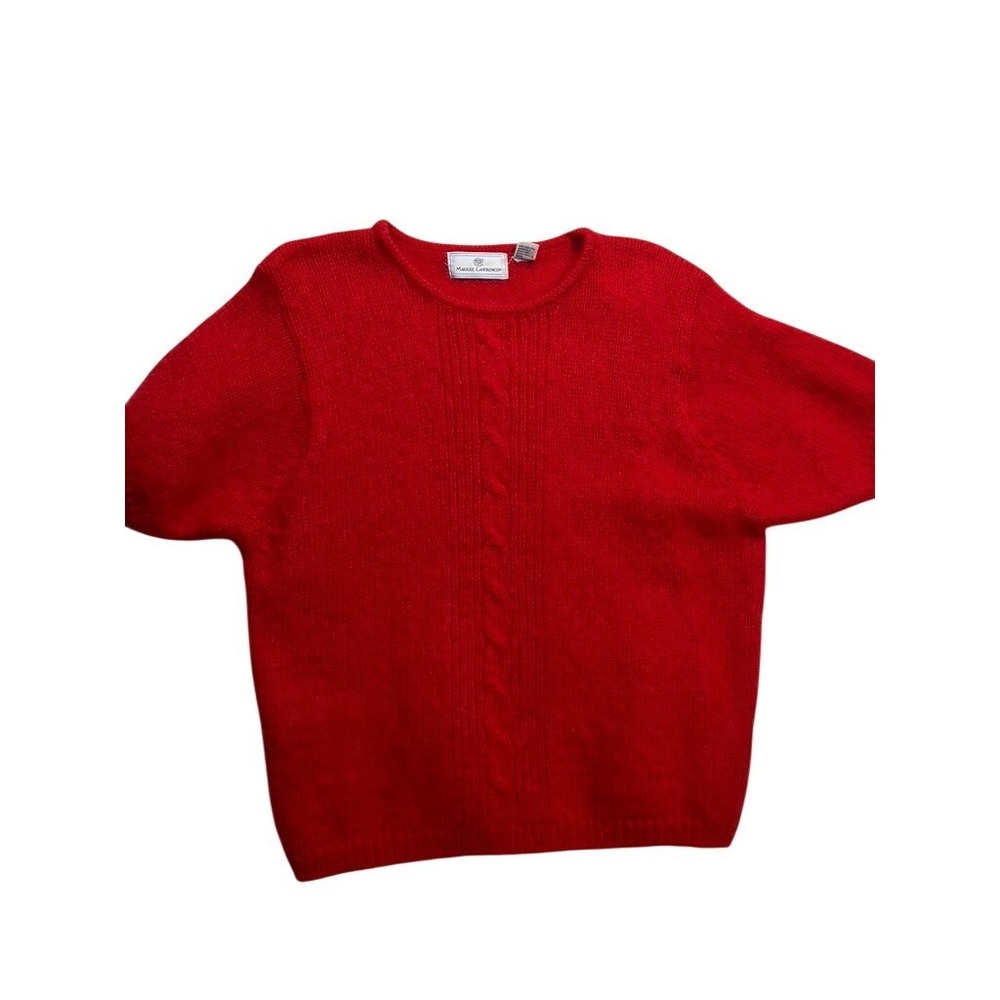 Vintage Maggie Lawrence Sweater Womens 22/24 Red Mohair Cable Knit Short Sleeve
